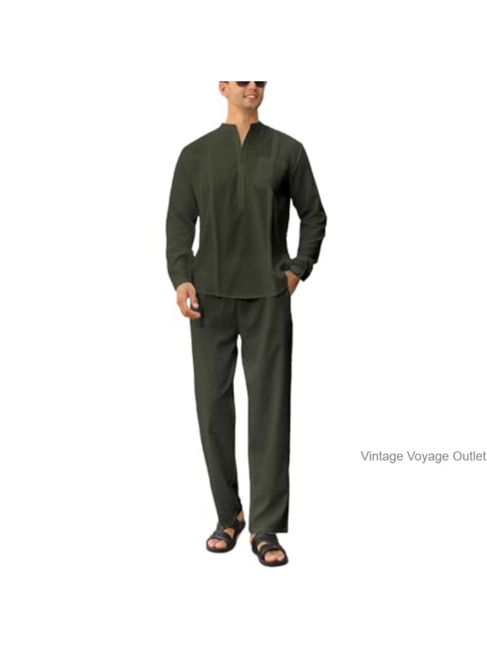 Men's 2 Piece Long Sleeve Henley Shirt and Pants Set Lounge Vacation Outfits